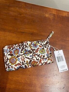 NWT Vera Bradley Marakesh Vines Floral Quilted Tab Wallet -Cream, Brown, Blue